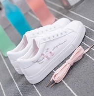 Sneakers - Pink Daisy: hvide med lyserød broderi 
